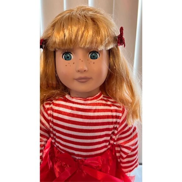BATTAT OUR GENERATION STRAWBERRY BLONDE BLUE EYES IN ELF OUTFIT CHRISTMAS 18" - Picture 3 of 7